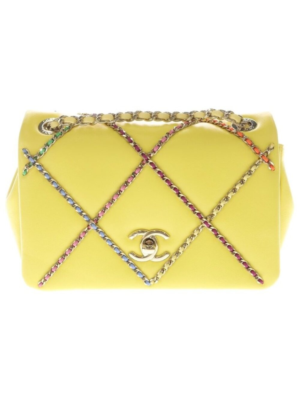 Chanel CC Logo Lambskin Flap Chain Shoulder Bag Yellow